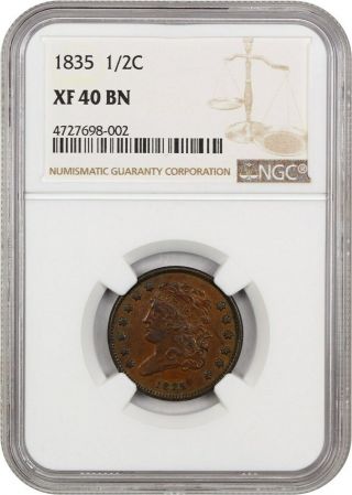 1835 1/2c Ngc Xf40 - Classic Head Half Cents (1809 - 1836)
