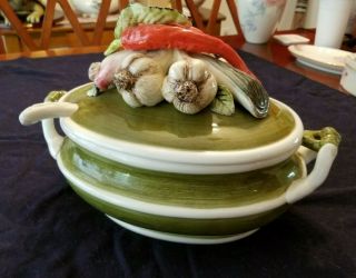 Vintage Capri Tureen Garden Vegetables With Ladle Hand Painted Japan
