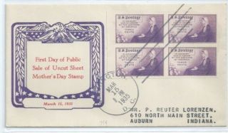 Us Fdc 754 Mothers Of America Imperf Block Mar 15 1935 Ed Kee First Day Cachet