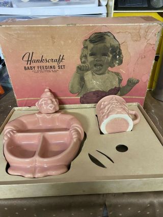 Vtg Hankscraft Pink Baby Food Warming Dish Cup Clown Design 1950 