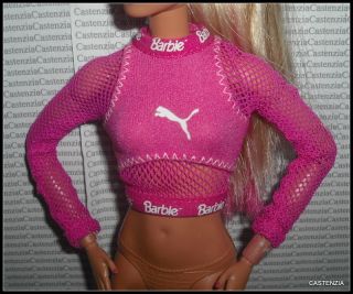 Top Barbie Doll Puma Made To Move Pink Mesh Sleeve Designer Shirt Clothing