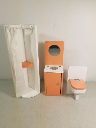 1:6 Scale Wooden Dollhouse Furniture: Bathroom Set Sink/mirror,  Shower & Toilet