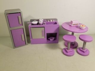 1:6 Scale Wooden Dollhouse Furniture: Kitchen Table,  Stools,  Fridge Stove & Sink