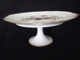 Royal Limoges France Hand Painted Pedestal Cake Stand China Plate White W Gold