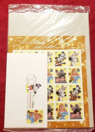 Art Of Disney Imagination Stamp Sheet With Complete Set Of 1st Day Covers (4)