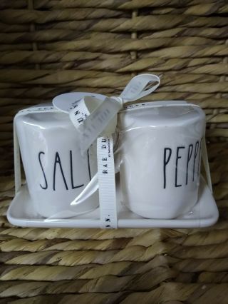 Rae Dunn Ll Mini Mug Salt & Pepper Shakers W/ Tray Set.