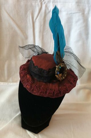 Doll Hat Edwardian Style Crimson Red 8 - 9 " Head Ooak Handmade Carmen Creation