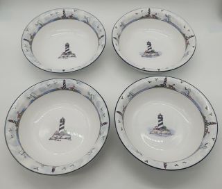 Totally Today Lighthouse Set Of 4 Cereal Soup Bowls Nautical Beach 7 1/4 "