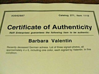 Barbara Valentin Signed Autograph 4x6 photo w/COA - model - Queen - Freddie Mercury 3