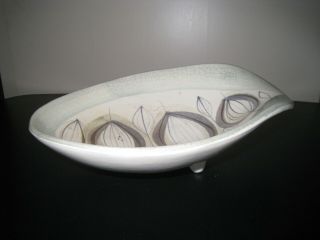 Vintage Mid - Century Calif.  Sascha Brastoff Hand Painted Footed Bowl,  Signed
