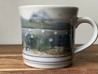 Vintage Highland Stoneware Scotland Mug Cup Hand Painted Beach Ocean Signed