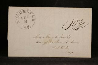 Hampshire: Rochester 1845 Stampless Cover,  12 - 1/2c Rate To Cabotville,  Mass