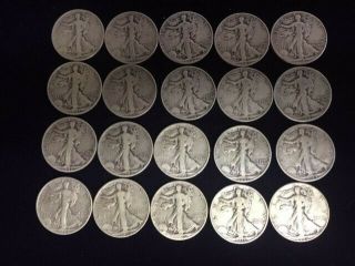 Walking Liberty Half Dollar Roll $10 Face Value 90 Silver (20 Coin)