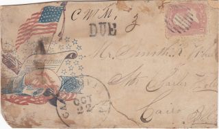 Civil War Color Patriotic (front Only) With Postage Due,  Fancy Cancel