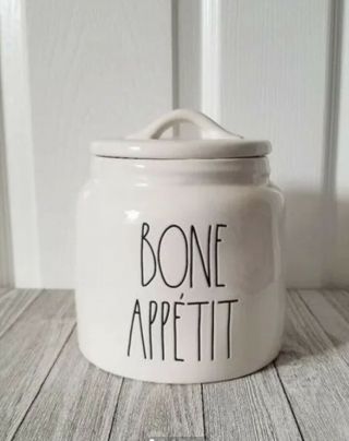 Rae Dunn " Bone Appetit " Canister W Lid Large Letter Dog Treat Cookies Container