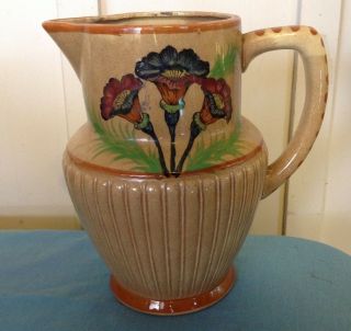 Vintage Hand Painted Floral Pitcher With Handle Made In Japan 8.  5 "