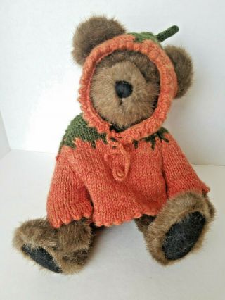 Halloween / Fall Boyds Bear Jointed Brown Plush 1990 Pumpkin Sweater & Hat 13 "