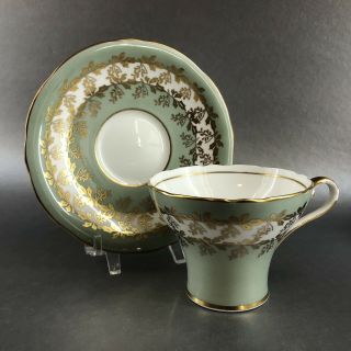 Aynsley Vintage Green & Gold Teacup And Saucer Bone China England Tea Cup