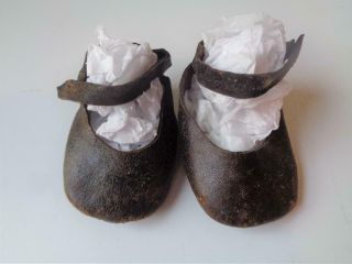 Antique Brown Leather Doll Shoes Fit Fat Chubby Feet 3 " Long X 2 " Wide 18 " - 20 "