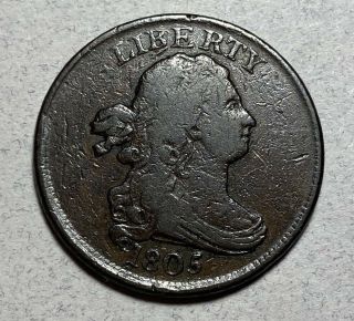 1805 Draped Bust Half Cent H1c Small 5 No Stems