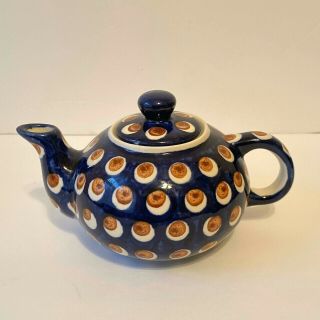 Boleslawiec Polish Hand Made Brown Polka Dot Tea Pot Pottery M9