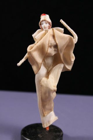 Vintage 5 " Porcelain Head Thread Wrapped Harlequin Fashion Doll Art Deco Japan