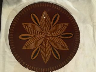 Ned Foltz Redware Pottery Plate 7.  5 Inch Decorated Flower Design Reinholds Pa.