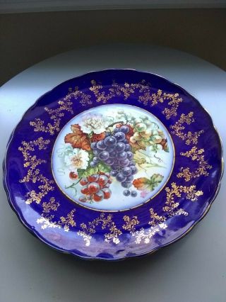 Antique Wood & Sons Trent Royal Semi Porcelain England Cobalt Blue Plate Grapes