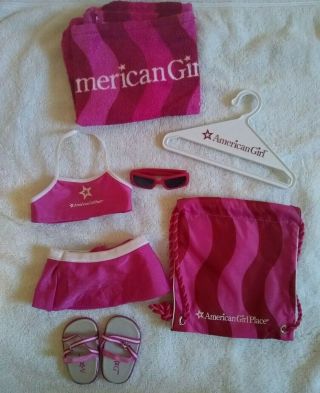 American Girl Doll Outfit (bathing Suit,  Sunglasses,  Towel,  Bag,  Sandals)