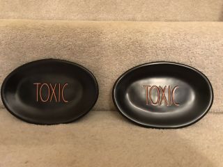 Set Of Two Rae Dunn Black Orange Toxic Small Oval Plate Platter Tray