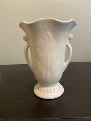 Vintage Usa Cream Ceramic Pottery Vase 10” (unmarked Shawnee?)