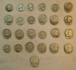 40 Washington Quarters; All Different; 1939 - 64; 90 Silver; $10 Face Value