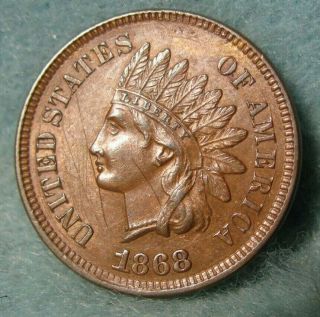 1868 Indian Head Penny Small Cent Needle Sharp Details Us Coin