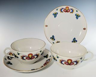 2 Porsgrund China FARMER ' S ROSE Cups and Saucers,  Made in Norway,  1960s Era 2