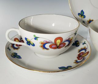 2 Porsgrund China FARMER ' S ROSE Cups and Saucers,  Made in Norway,  1960s Era 3