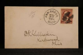 Michigan: Ann Arbor 1884 210 Cover,  Letter To Kirkwood,  Fancy Cork Cancel
