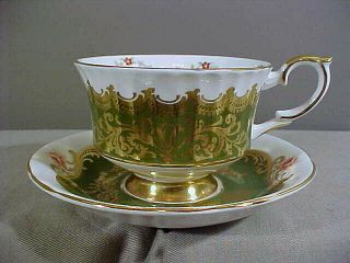 Paragon Trenton Green Gold Gilt Roses Cup Saucer Appmnt Her Majesty