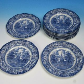 Staffordshire Liberty Blue - Independence Hall - 12 Dinner Plates - 9¾ Inches