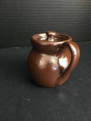 ANTIQUE DORCHESTER POTTERY ARTS AND CRAFTS MINI COVERED BEAN POT BROWN 2