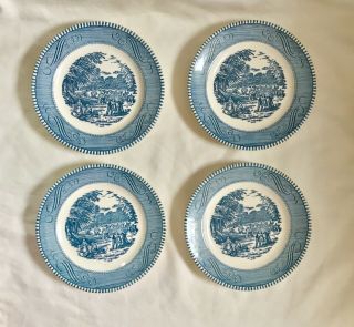 4 Vintage Currier And Ives " The Harvest " Blue Bread & Butter Plate 6 - 1/4 "