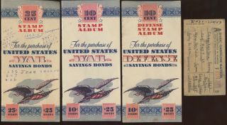 3 War Savings Bonds Stamp Albums Plus Basic Gasoline Ration Booklet All W/stamps
