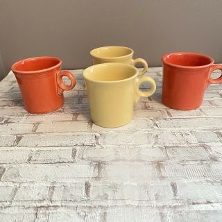 Vintage 4 Set Fiesta Ware Homer Laughlin Coffee Mug - Cups 2 Yellow/ 2 Orange