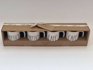 Rae Dunn Cafe Expresso Mini Mugs Set Of 4 Cups " Espresso " & " Cafe " By Magenta