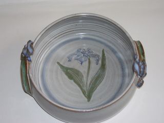 Vintage Hand Thrown Prisilla Pottery Iris Handled Bowl Dish