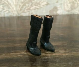 1/12 Dollhouse Miniature Handmade Black Leather Boots