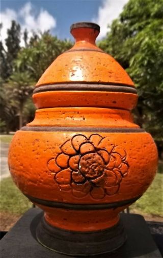 Vintage Rosenthal Netter Orange Textured Pottery W/ Lid - Italy