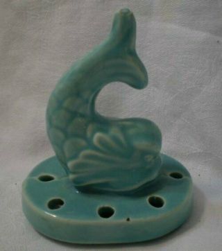 Vintage Art Pottery Flower Frog Ceramic Fish Shape Turquoise