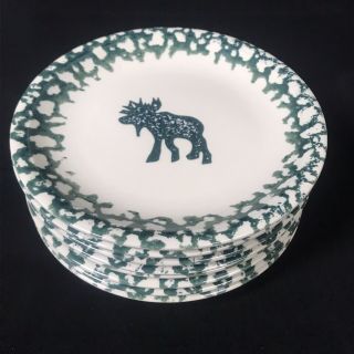 Tienshan - Folk Craft - Moose Country - Sponge Green 7 3/4 " Salad Plates X8