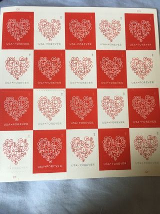 2015 Usps Forever Heart Stamps (1 Sheet Of 20)
