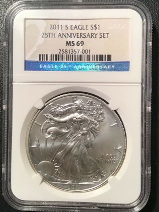 Ngc Ms69 2011 S Silver Eagle From The 25th Anniversary Set